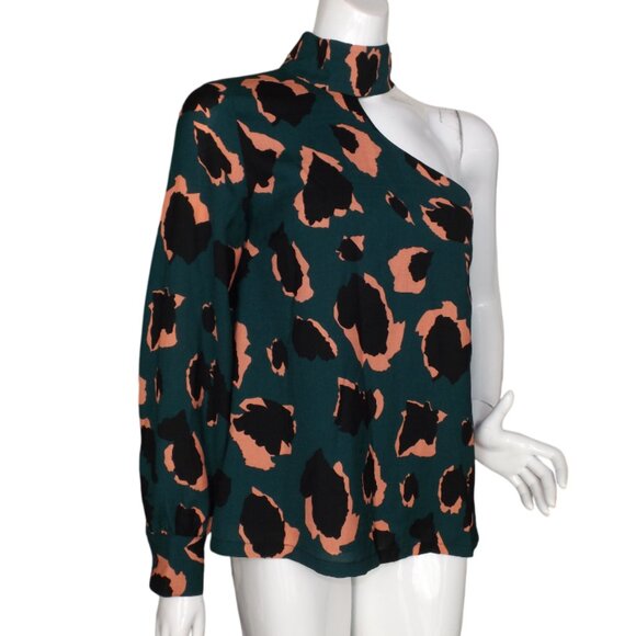 ELLIATT Top, S, One Shoulder, High Collar, Green Camo/Leopard, Long sleeve - Picture 3 of 13